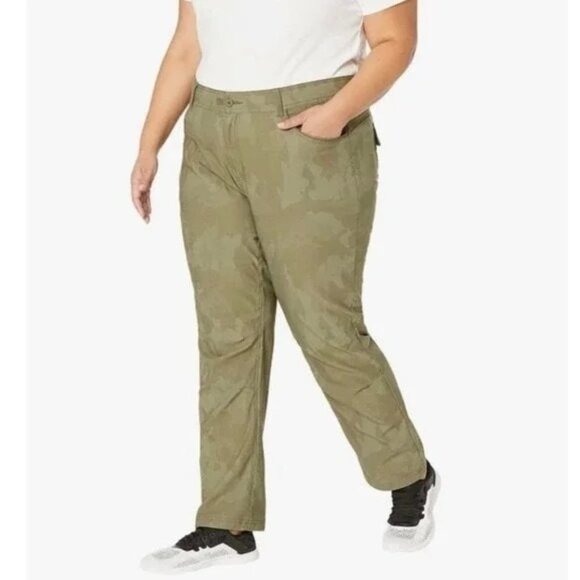 NWT Prana Halle Straight Pants Plus II in Sage Camo Outdoors UPF Stretch 20W‎ - Picture 1 of 16